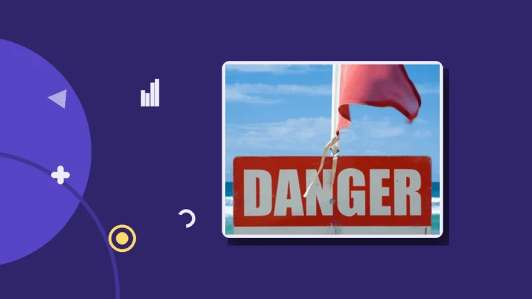 A red DANGER warning sign with a red flag against the sky, illustrating the continued warning signs in a toxic relationship.
