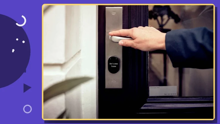 A hand entering a code on a keypad door lock.