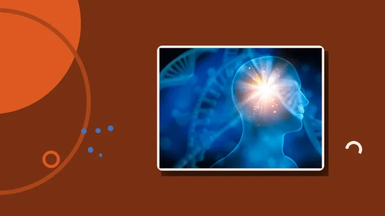A glowing human head with an illuminated brain over a DNA strand, illustrating understanding the nature and severity of a personality disorder.